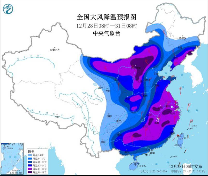 寒潮橙色预警：西北东北华北等地预计降温12～16℃